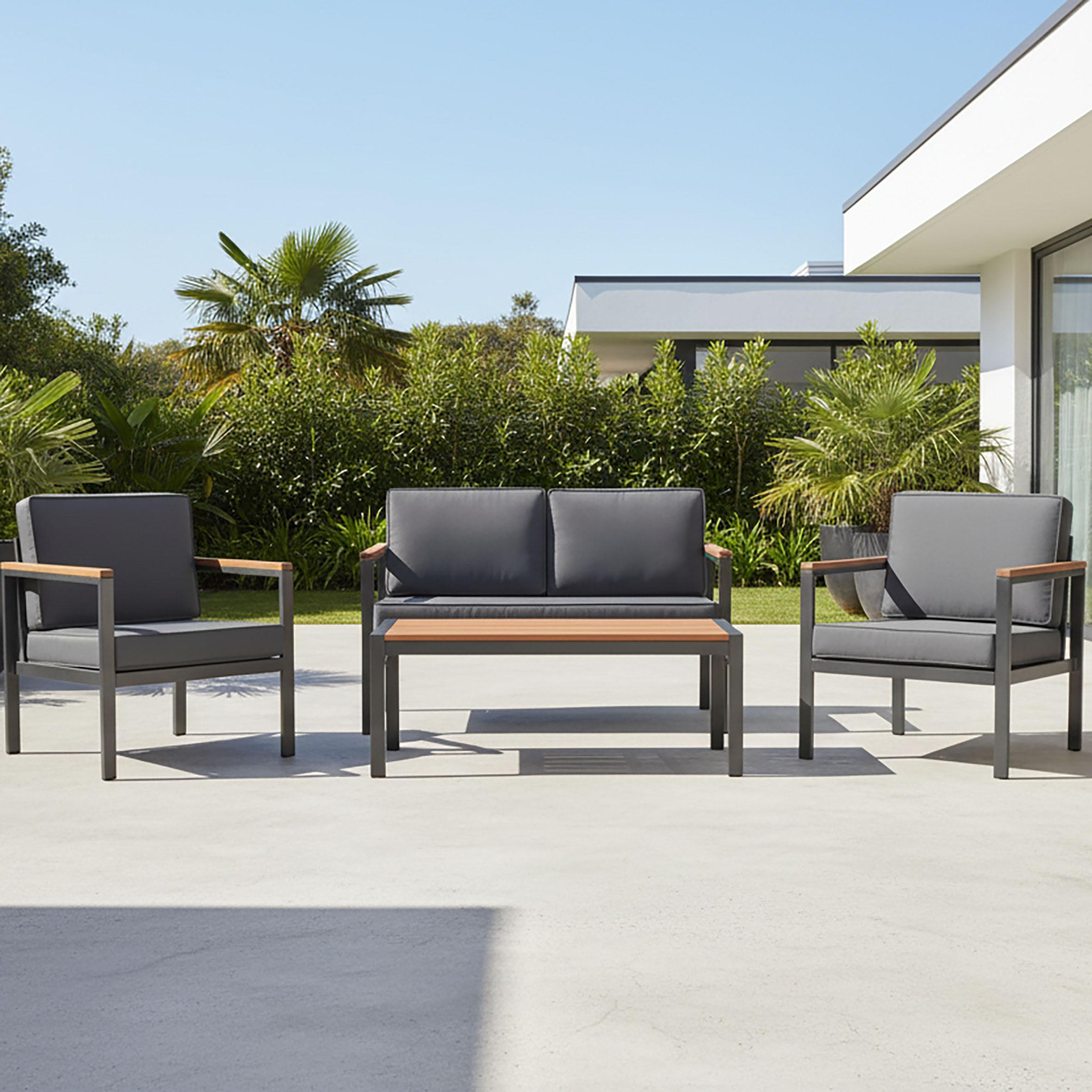 GARTENSET KAVOS - Graphitfarben/Naturfarben, MODERN, Kunststoff/Textil - Gardenson