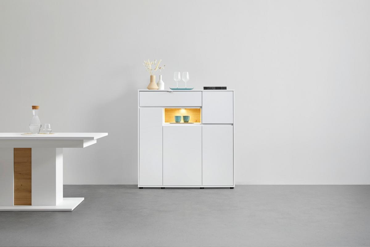 Highboard in Weiss/Eiche Artisan - Chromfarben/Weiss, Modern, Holzwerkstoff/Metall (123/126/38cm) - Mömax