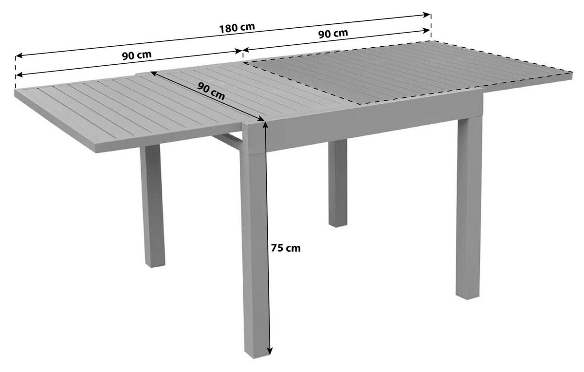Gartentisch Elena Aluminium Dunkelgrau - Dunkelgrau, Basics, Metall (90-180/90/75cm) - Gardenson