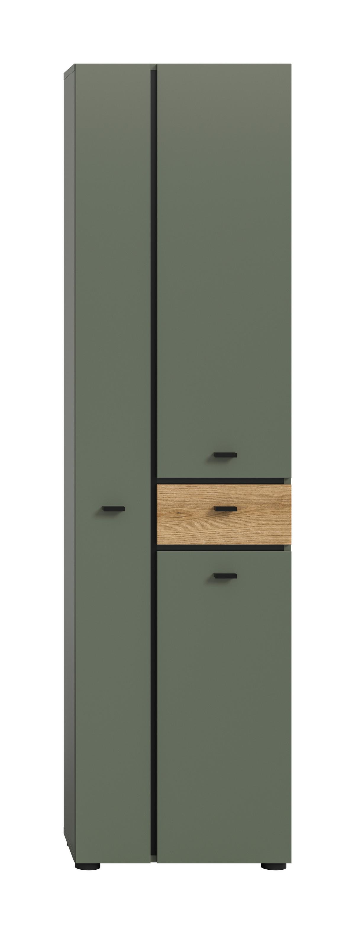 Hochschrank Aqua Grün/Eichefarben - Eichefarben/Schwarz, Trend, Holzwerkstoff/Kunststoff (51/191/30cm) - MID.YOU