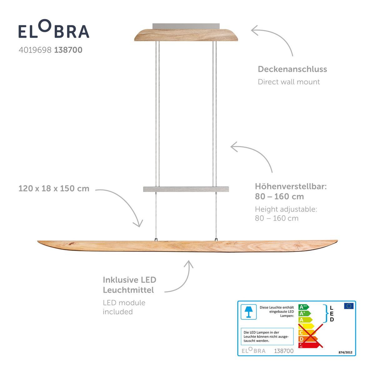 LAMPA WISZĄCA LED 141588 MONTAFON XL - Natur, drewno (120/18/80-160cm) - Waldwelt