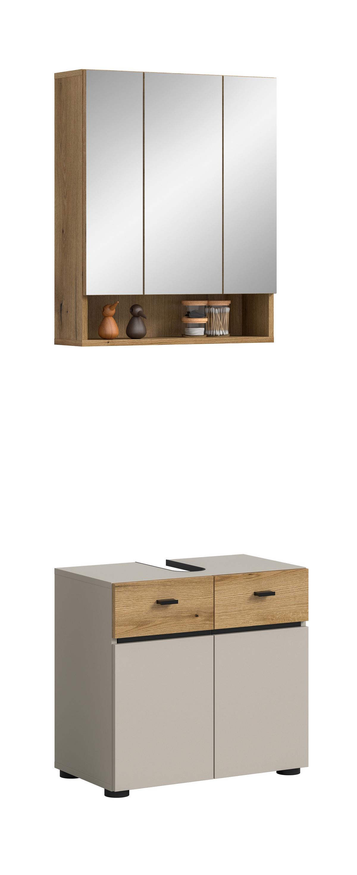 Badezimmer Aqua Eichefarben/Kaschmir 2-teilig - Kaschmir/Eichefarben, Trend, Glas/Holzwerkstoff (60cm) - MID.YOU