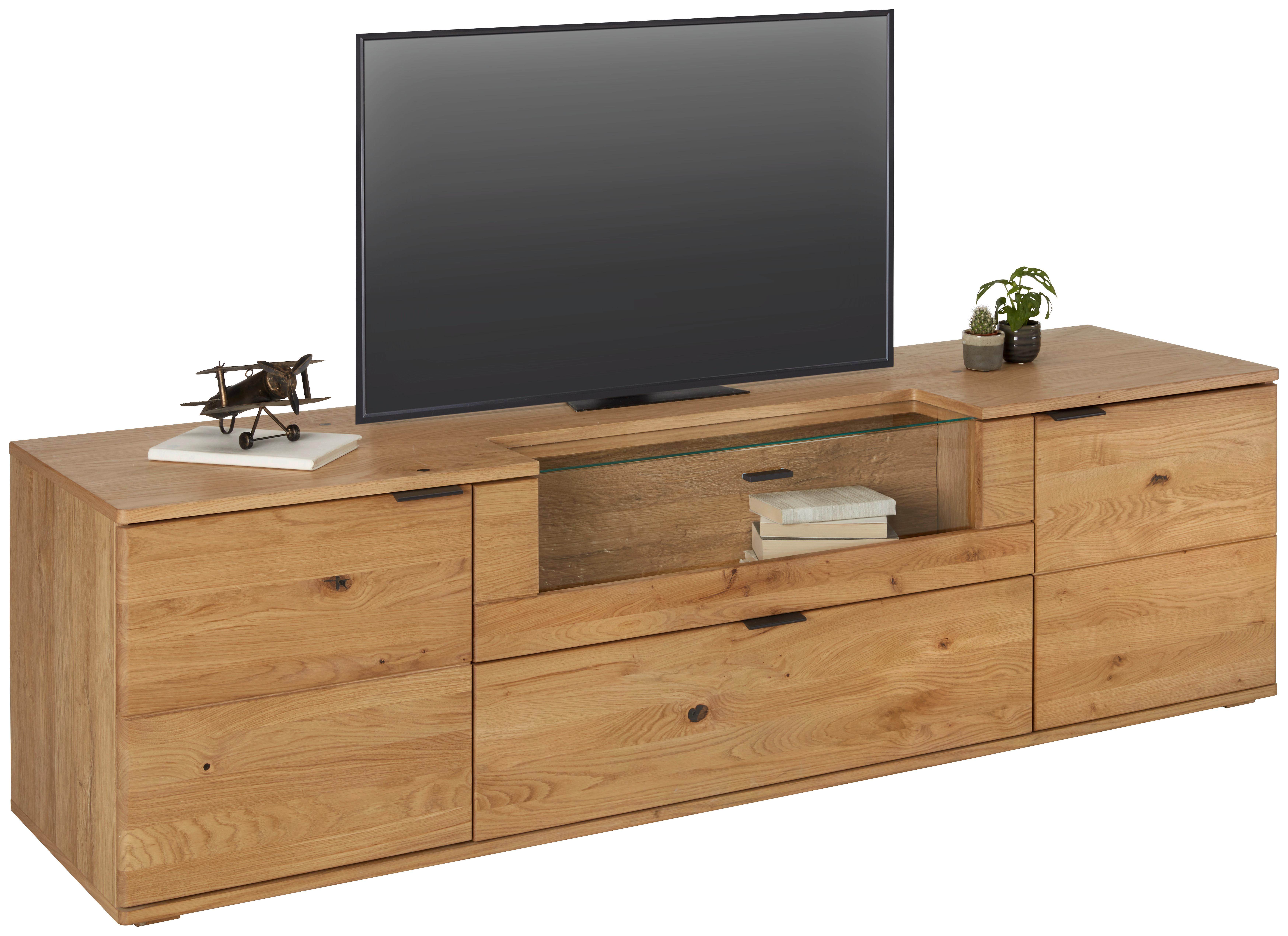 TV-Element Valera in Wildeiche - Wildeiche/Schwarz, MODERN, Glas/Holz (195/56/50cm) - Premium Living