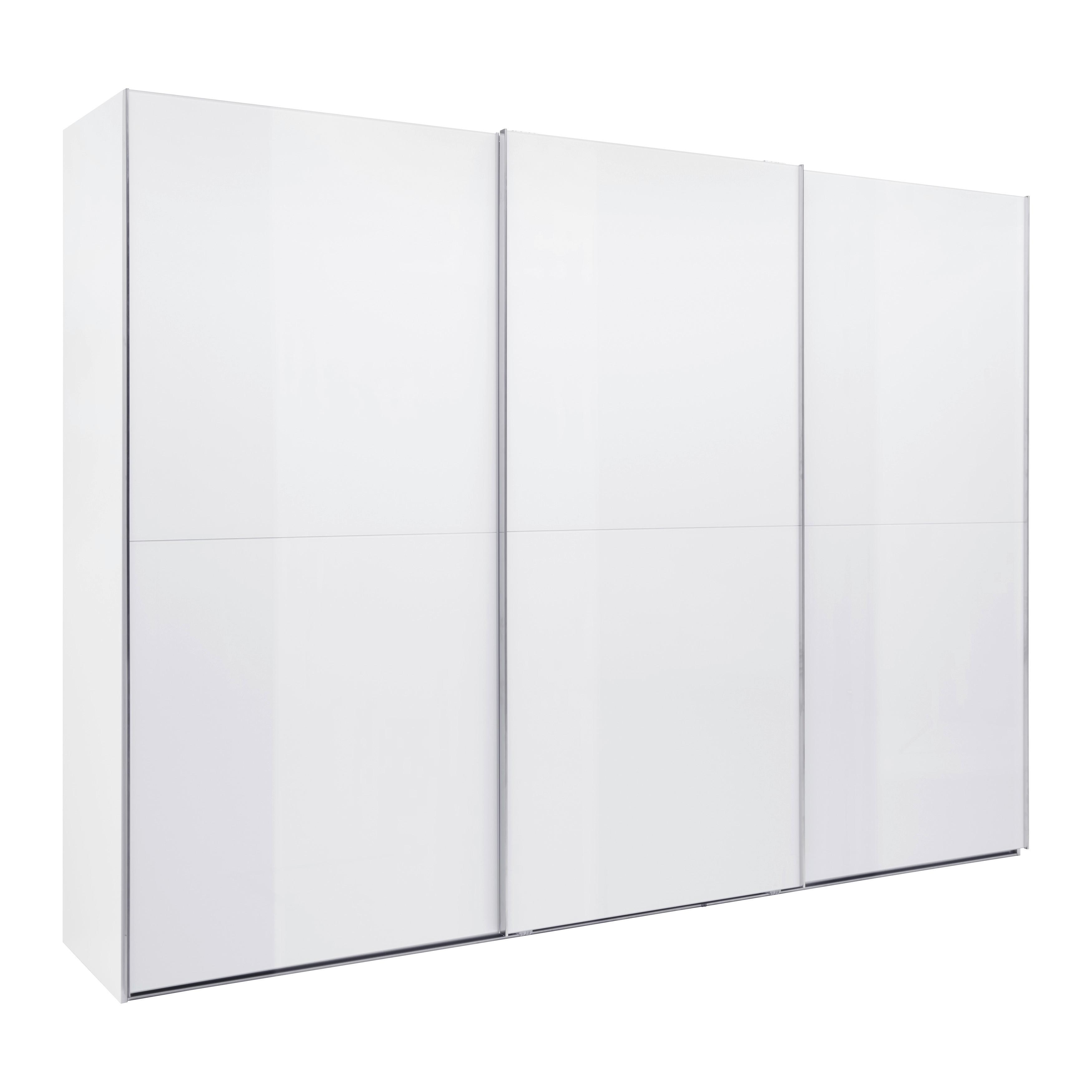 Schwebetürenschrank Fifty Weißglas - Chromfarben/Weiß, KONVENTIONELL, Holzwerkstoff/Metall (300/222/66cm) - Premium Living