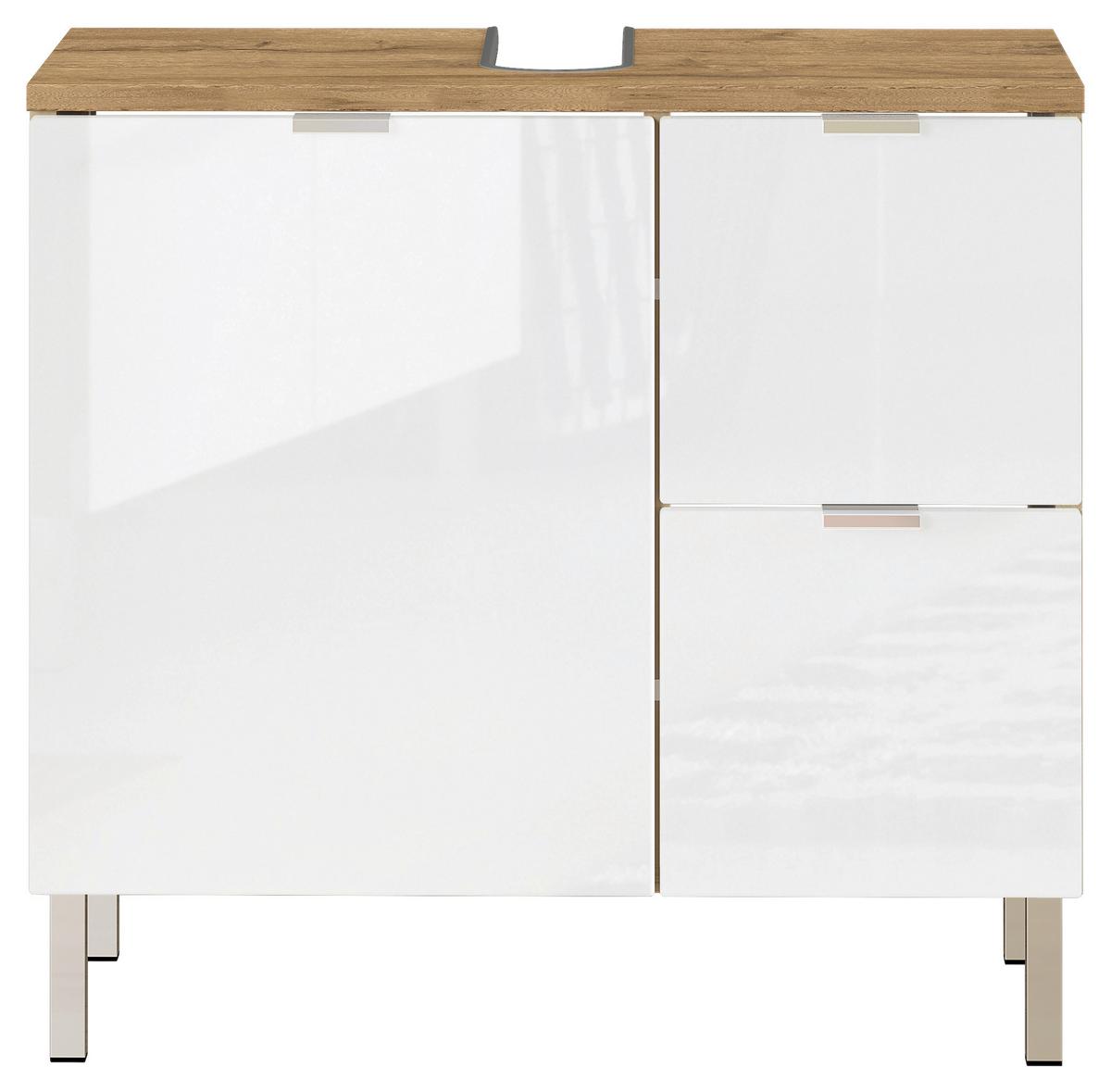 Waschbeckenunterschrank GW-Mau resa ca.60x56x34cm Eiche/Weiß - Chromfarben/Eichefarben, KONVENTIONELL, Holzwerkstoff/Metall (60/56/34cm) - Germania