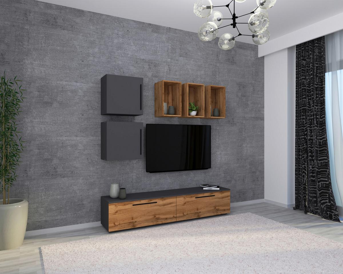 Dnevni Regal Arila, Antracit, Barva Hrasta, 6-Delno - črna/barve hrasta, Moderno, umetna masa/leseni material (190/200/40cm) - MID.YOU