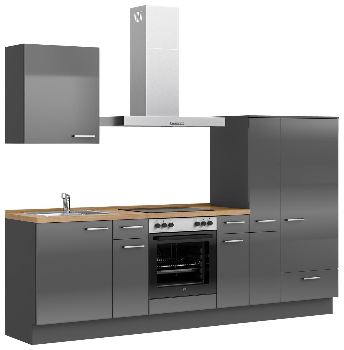 Küchenblock Flash Low m. Geräten Schieferfarben - Schieferfarben/Edelstahlfarben, MODERN, Holzwerkstoff/Metall (270cm) - Nobilia