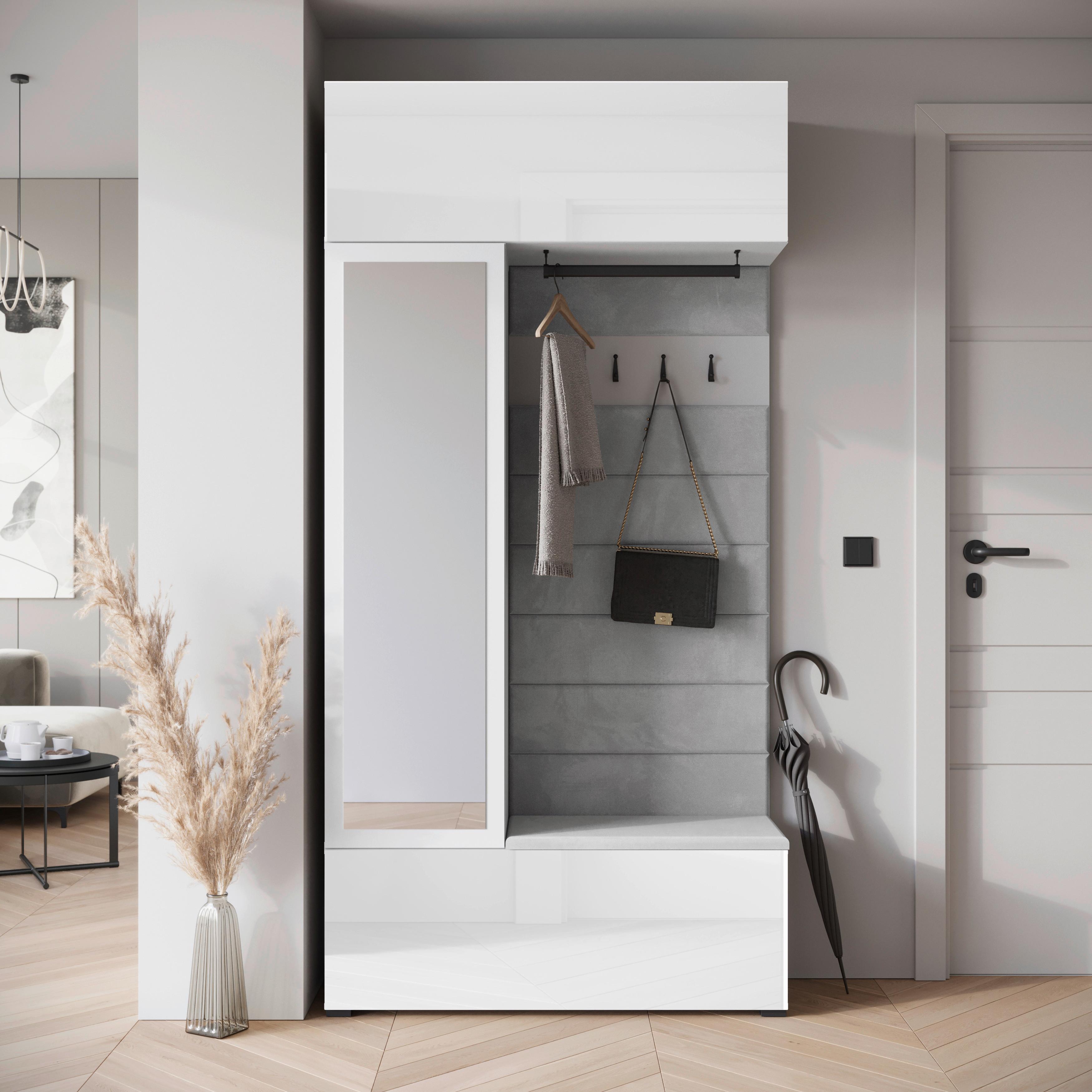 Garderobe Tejo ca. 115x232 cm Weiß hgl. - Weiß Hochglanz/Weiß, Trend, Holzwerkstoff (115/231,9/37,5cm) - Livetastic