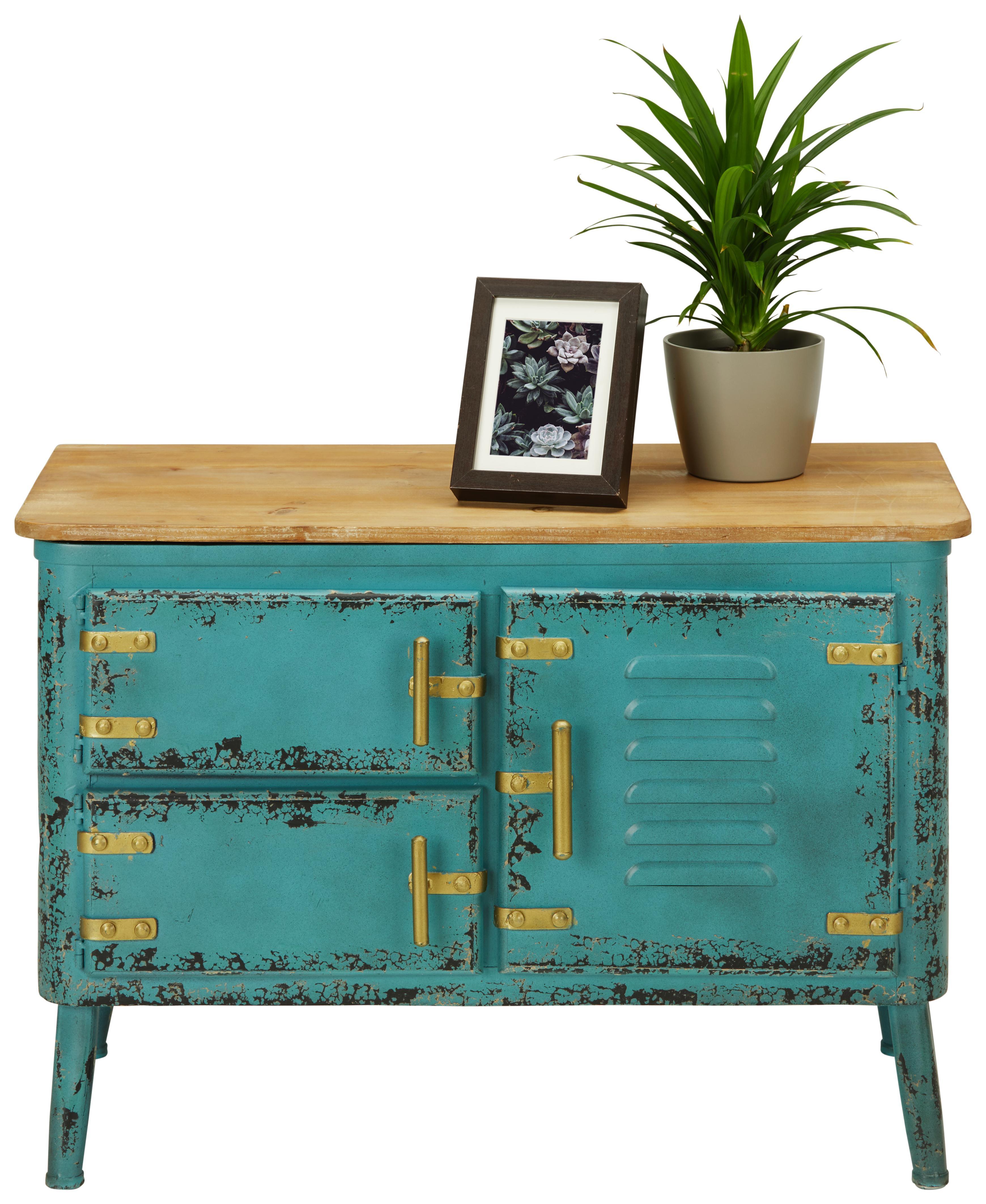 Kommode In Vintage Türkis - Türkis/Goldfarben, LIFESTYLE, Holz/Metall (82/57,5/43cm) - Premium Living