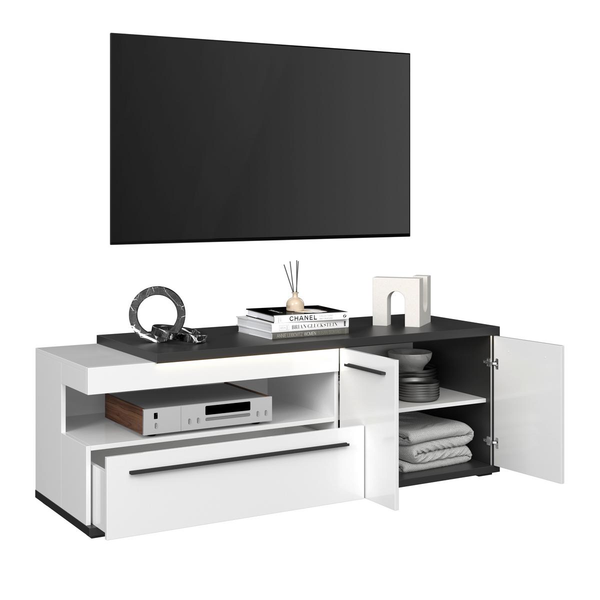Tv Komoda Ambiente Plus - bijela/bijela visoki sjaj, Moderno, drvni materijal/plastika (163,6/56,6/53,6cm) - Modern Living
