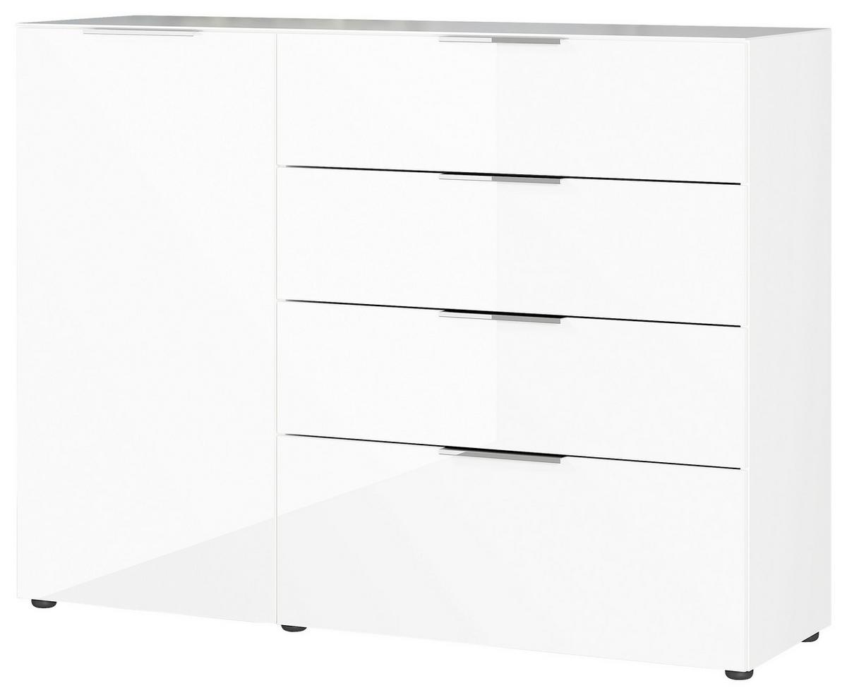 sideboard in Weiss - couleur chromée/noir, Modern, verre/métal (134/102/42cm) - Premium Living