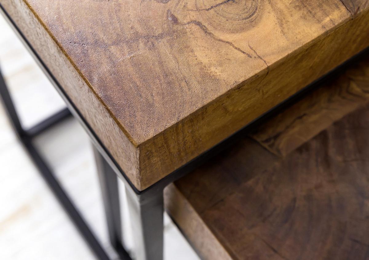 Satztisch " WL5.660" , 2 - er Set , aus Sheesham - Sheeshamfarben/Schwarz, Design, Holz/Metall (30/30/60cm) - MID.YOU