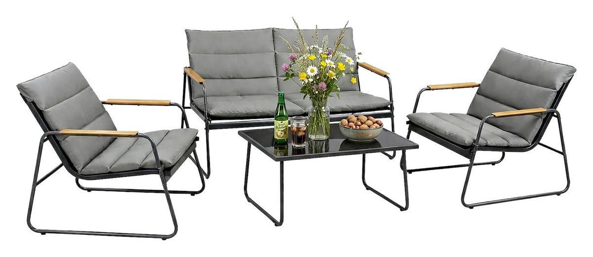 Lounge Garnitura Lexia, Siva, Vklj. Podloge, 4-Delno - črna/antracit, Moderno, kovina/umetna masa - Gardenson
