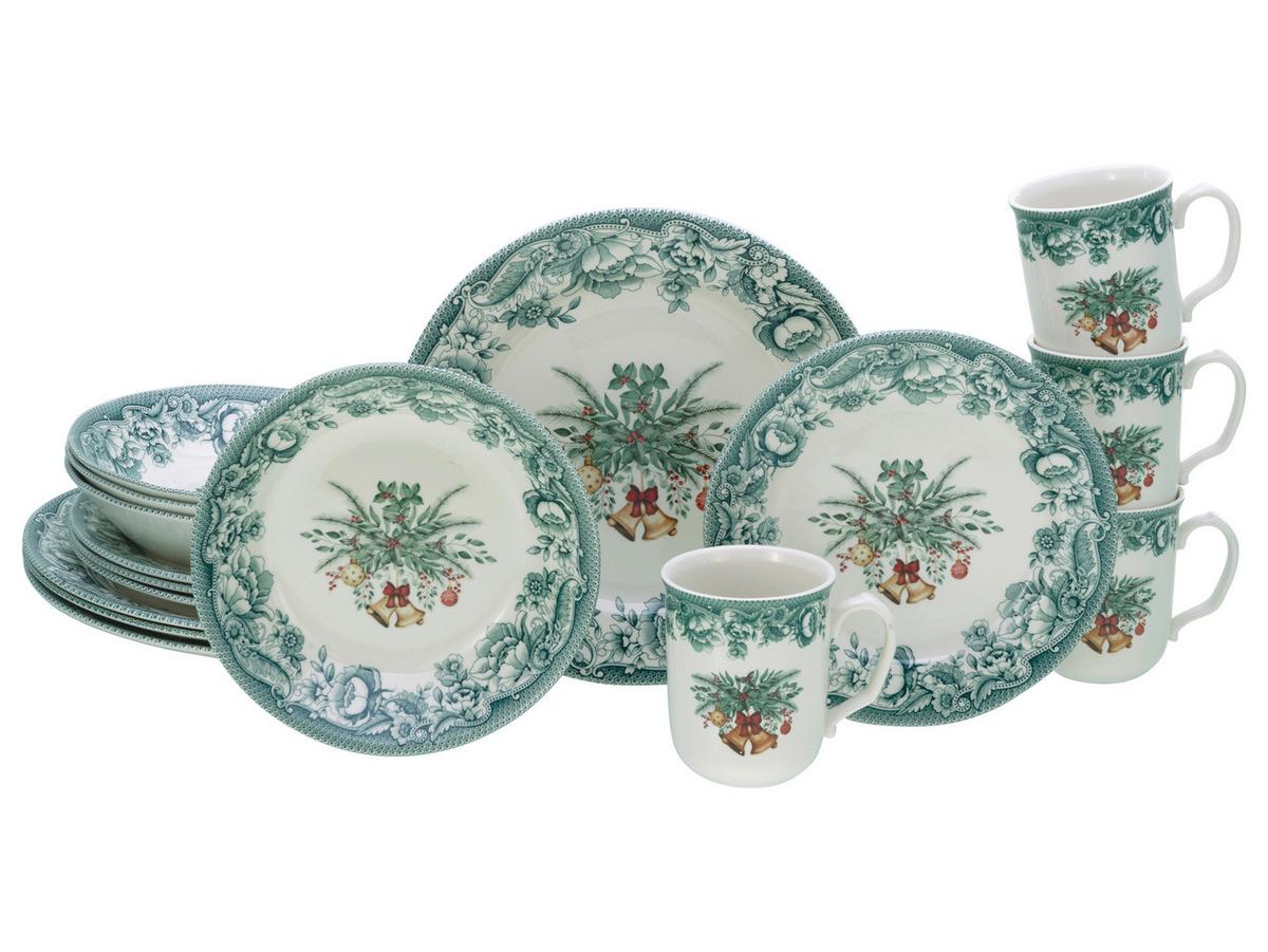 Kombiservice Weihnachten Grün, 16-teilig - Grün, Basics, Keramik - Creatable