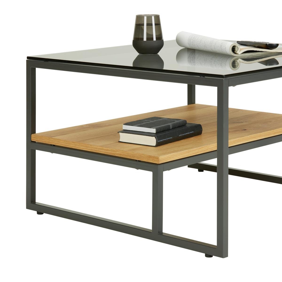 Couchtisch Stockholm in Schwarz/Wildeiche - Wildeiche/Schwarz, MODERN, Glas/Holzwerkstoff (70/70/43cm) - Premium Living