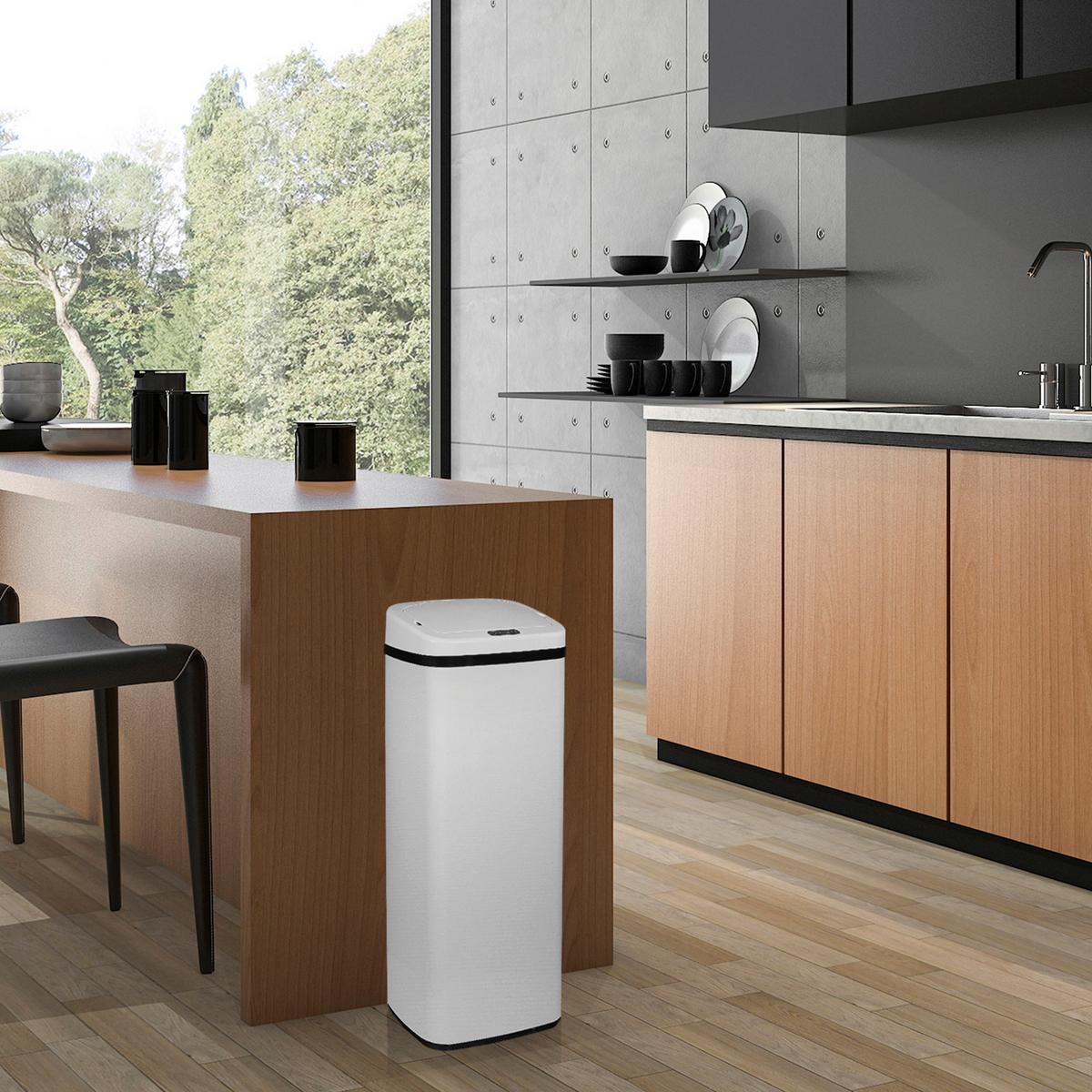 Koš Za Smeti Clean V, 50 L, Bela, S Senzorjem - črna, Basics, kovina/umetna masa (32/83/24cm) - MID.YOU