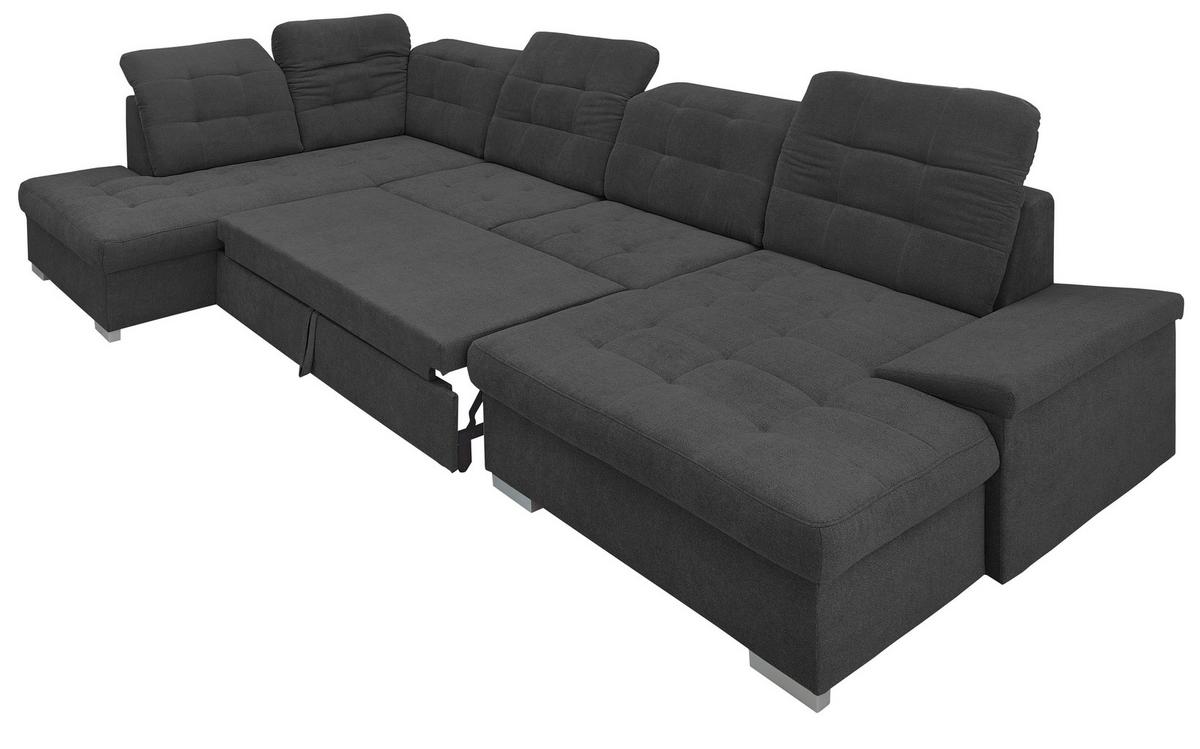 Wohnlandschaft Zira Schwarz Nylon/Mikrofaser - Chromfarben/Schwarz, Design, Kunststoff/Textil (212/330/169cm) - Livetastic