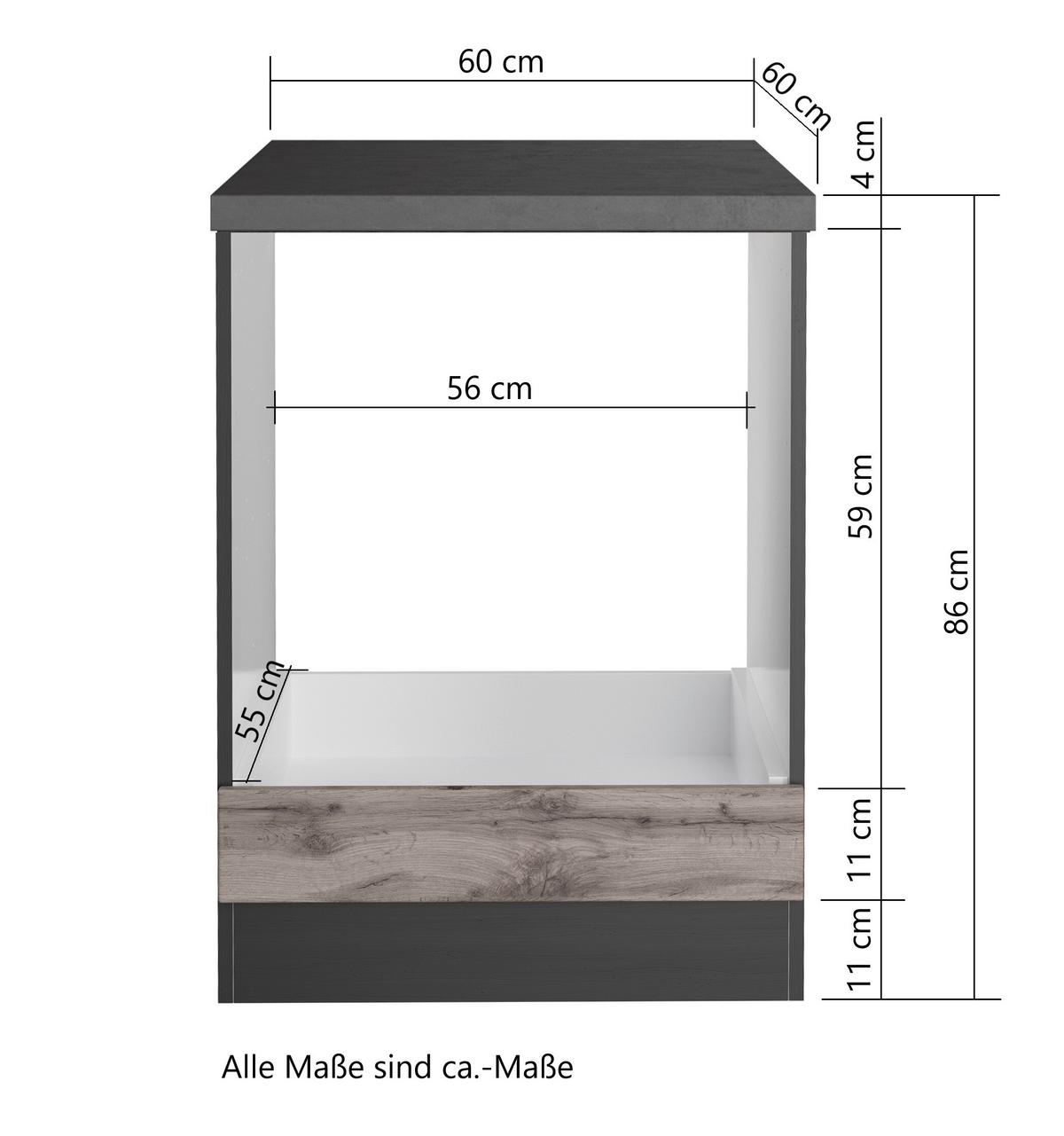 Herdumbauschrank Turin ca. 60x86 cm Grau/Eiche - Eiche Wotan/Grau, Design, Holzwerkstoff (60/86/60cm) - Held