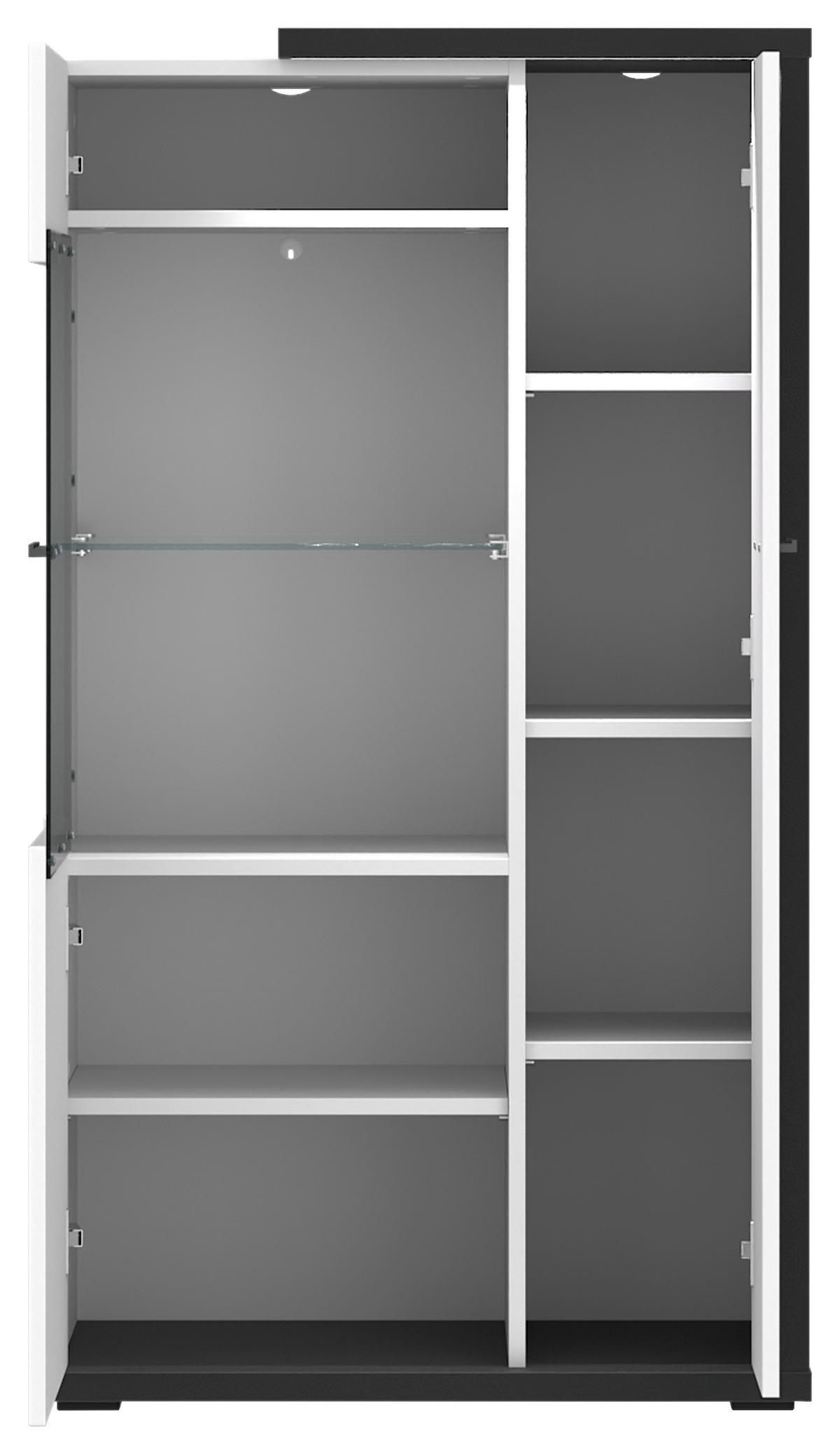 Vitrină AMBIENTE PLUS - alb/alb lucios intens, Modern, sticlă/material pe bază de lemn (73,4/131,6/43,6cm) - Modern Living