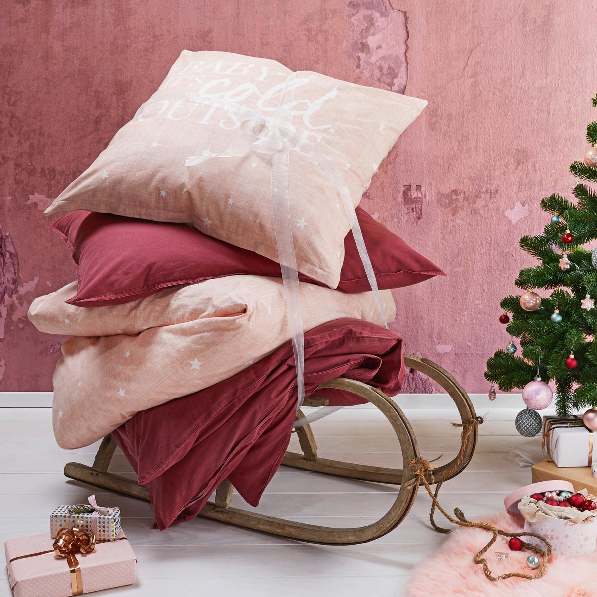 Bettwäsche Stone Washed Uni 160x210cm - Bordeaux, Romantik / Landhaus, Textil (160/210cm) - Modern Living