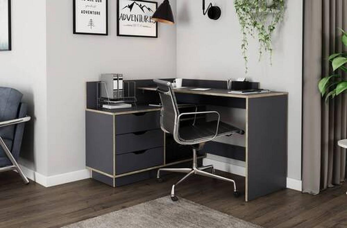 Eckschreibtisch Belfast Anthrazit/Eichefarben - Eichefarben/Anthrazit, LIFESTYLE, Holzwerkstoff (129/105/84cm) - MID.YOU