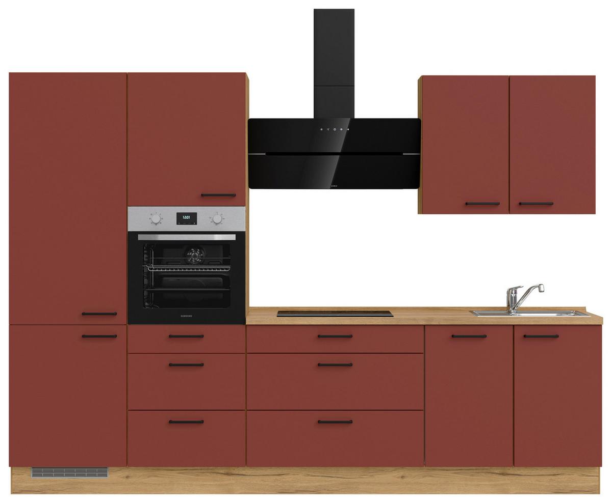 Küchenblock Easytouch High m. Geräten Dunkelrot - Eichefarben/Schwarz, MODERN, Holzwerkstoff/Metall (300cm) - Nobilia