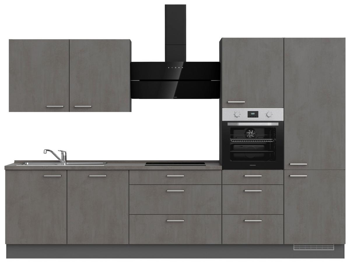 Küchenblock Riva High m. Geräten Schieferfarben - Schieferfarben/Edelstahlfarben, MODERN, Holzwerkstoff/Metall (330cm) - Nobilia