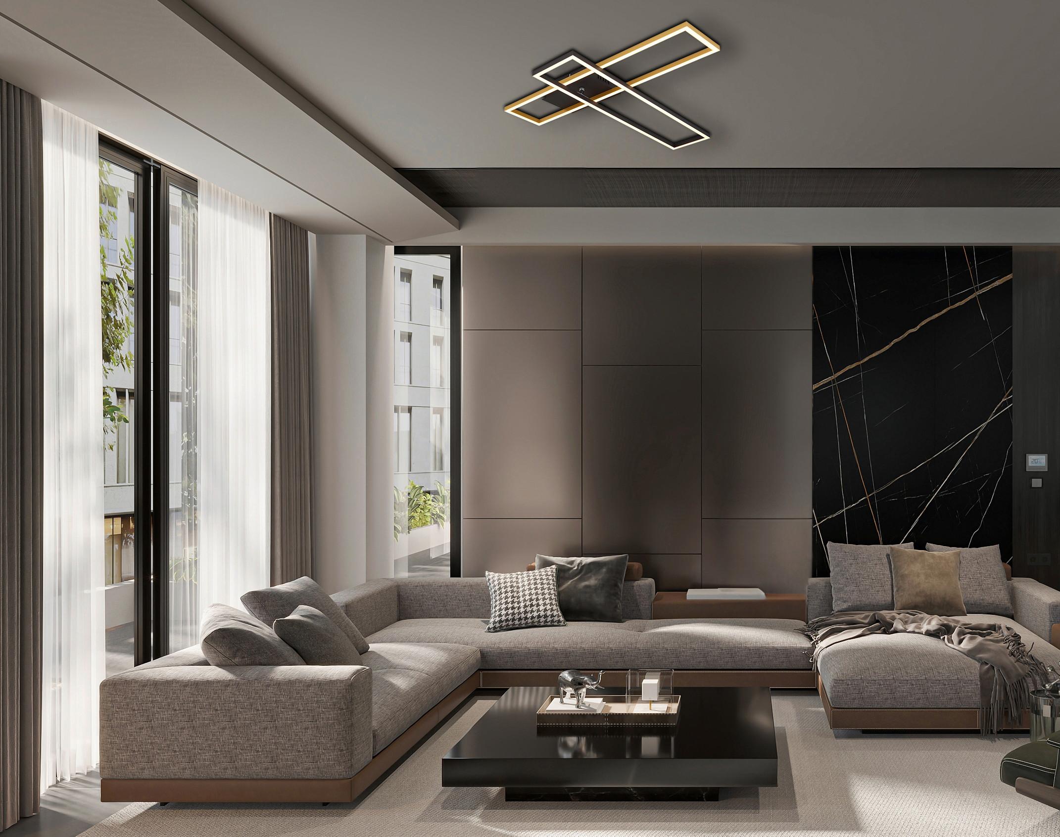 PLAFONNIER LED 67208-30G - opale/noir, Design, métal/matière synthétique (80/60/7,5cm) - Globo