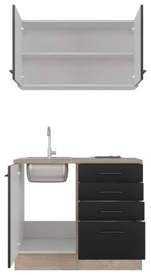 Majhna Kuhinja Capri, Črna, Hrast - črna/barve hrasta, Moderno, kovina/leseni material (100cm) - FlexWell