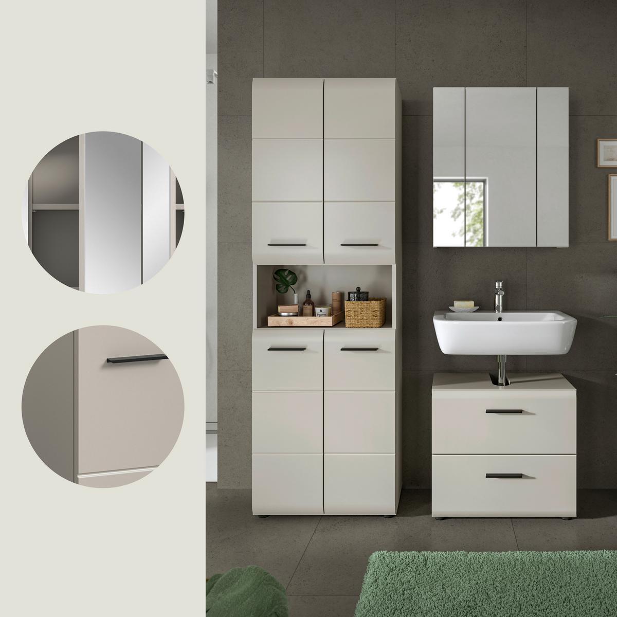 Badezimmer Ice Kaschmir 3-teilig - Kaschmir/Schwarz, Trend, Glas/Holzwerkstoff (120cm) - MID.YOU