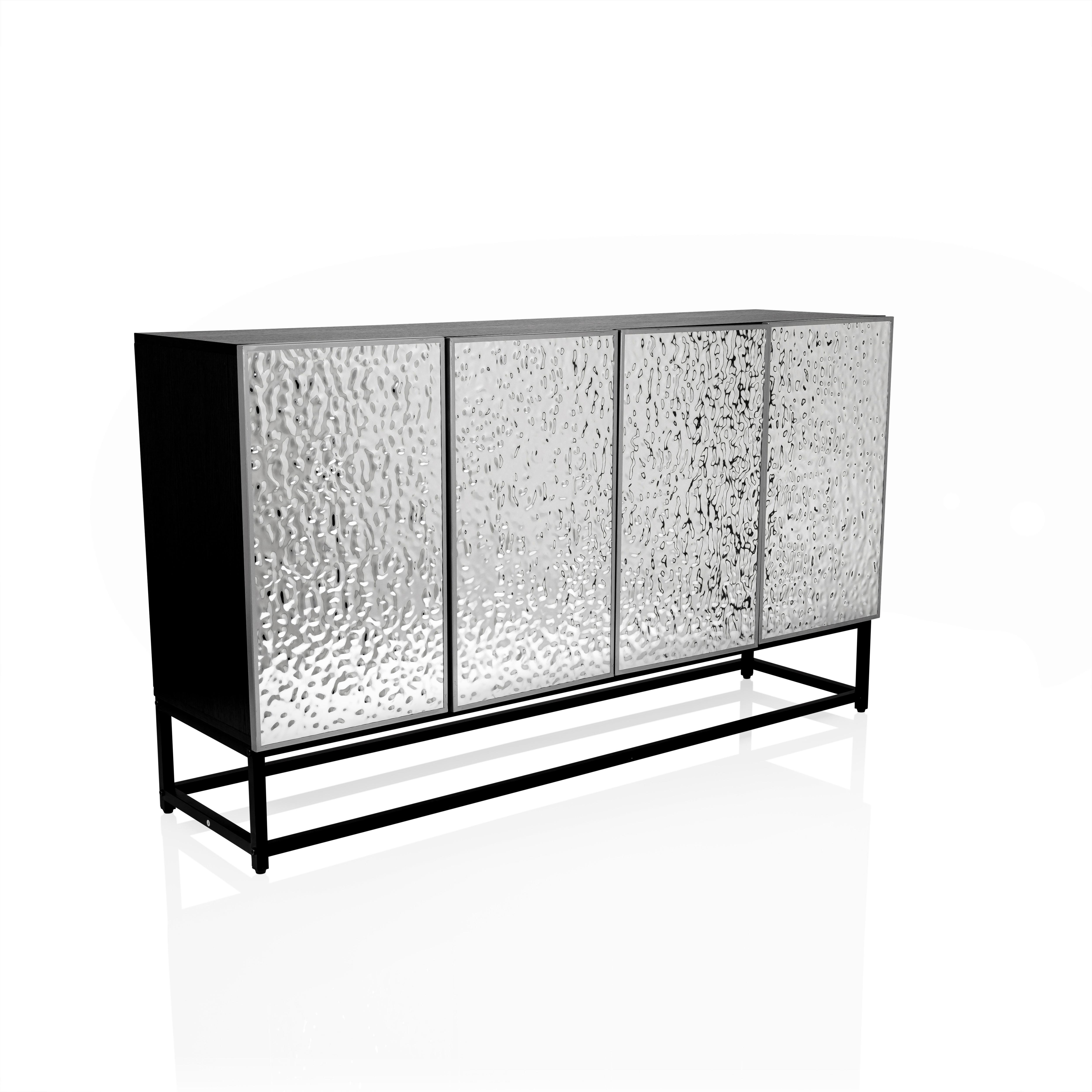 Široka Komoda Metallio, Črna, Srebrna - srebrne barve/črna, Moderno, kovina/leseni material (140/80/37cm) - MID.YOU