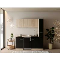 Küchenblock Ingrid m. Geräten Schwarz - Eichefarben/Schwarz, Design, Holzwerkstoff/Kunststoff (180cm) - Respekta