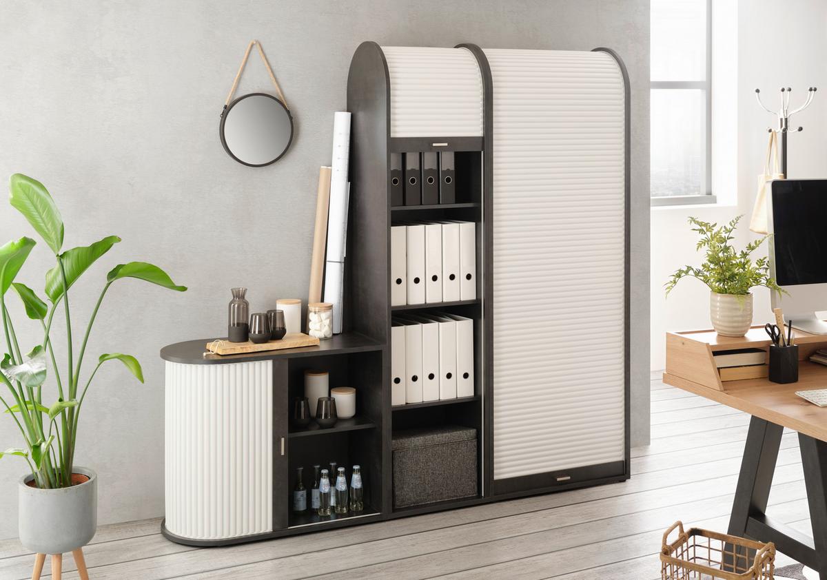 Dulap cu ușă tip rulou Mister Office - alb/negru, Modern, plastic/material pe bază de lemn (69/86/44cm) - Modern Living