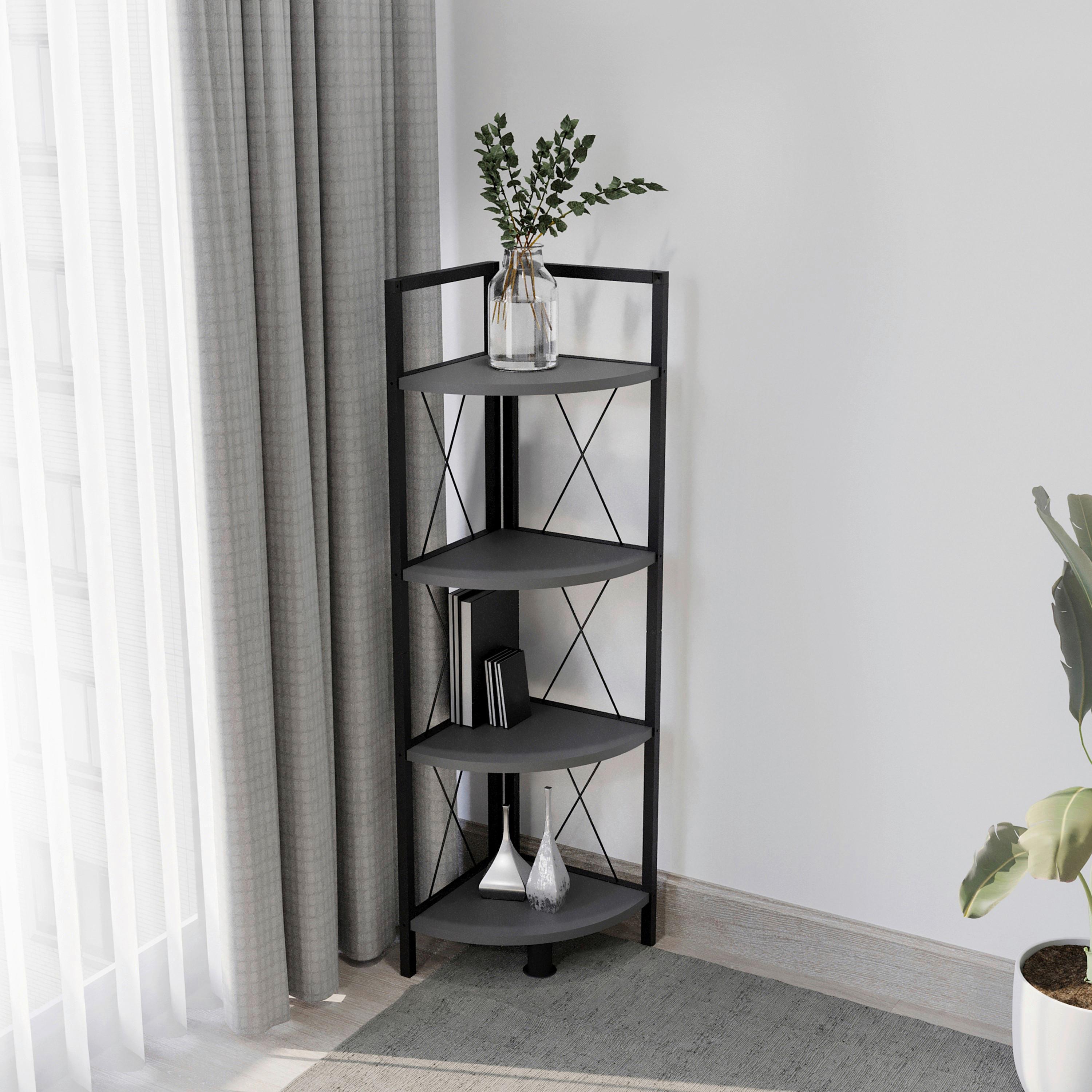 Eckregal INSASI 4 Anthrazit ca. 34x123x34 cm - Anthrazit/Schwarz, Design, Holzwerkstoff/Metall (34/123/34cm) - MID.YOU