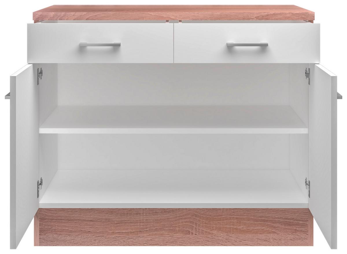 Kuhinjska Spodnja Omarica Samoa, Bela, Barva Hrasta - bela/barve aluminija, Konvencionalno, umetna masa/leseni material (100/85/57cm) - FlexWell