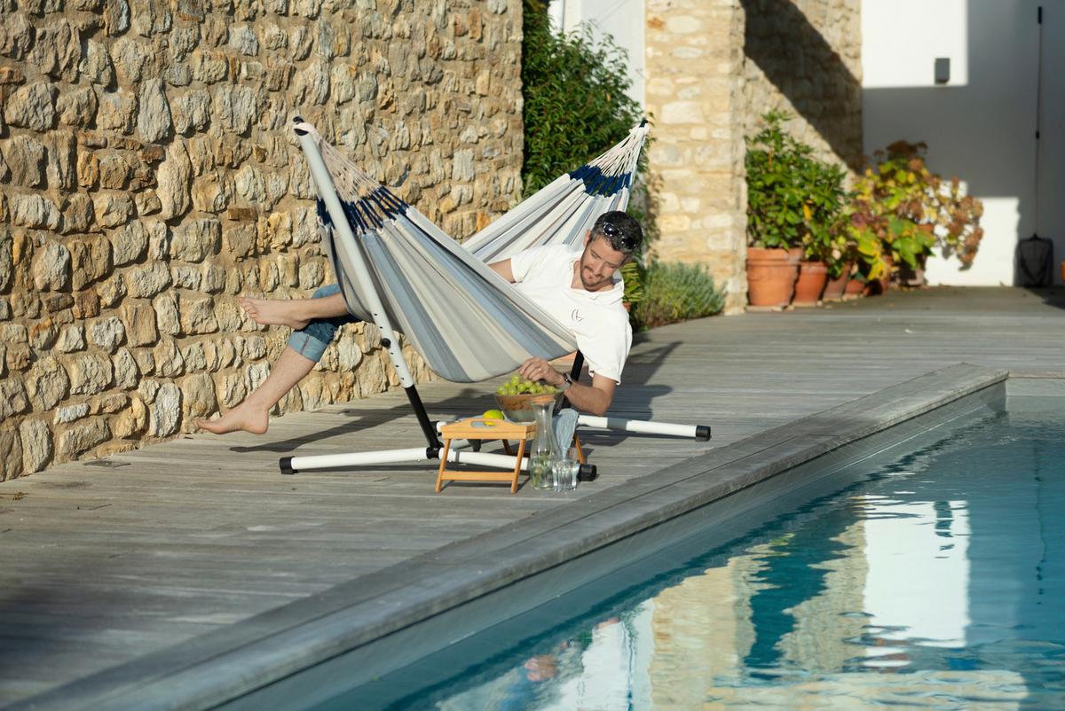 Hängematte Classic Double Hammock Outdoor Blau/Weiß - Blau/Weiß, KONVENTIONELL, Textil (160/350cm) - La Siesta