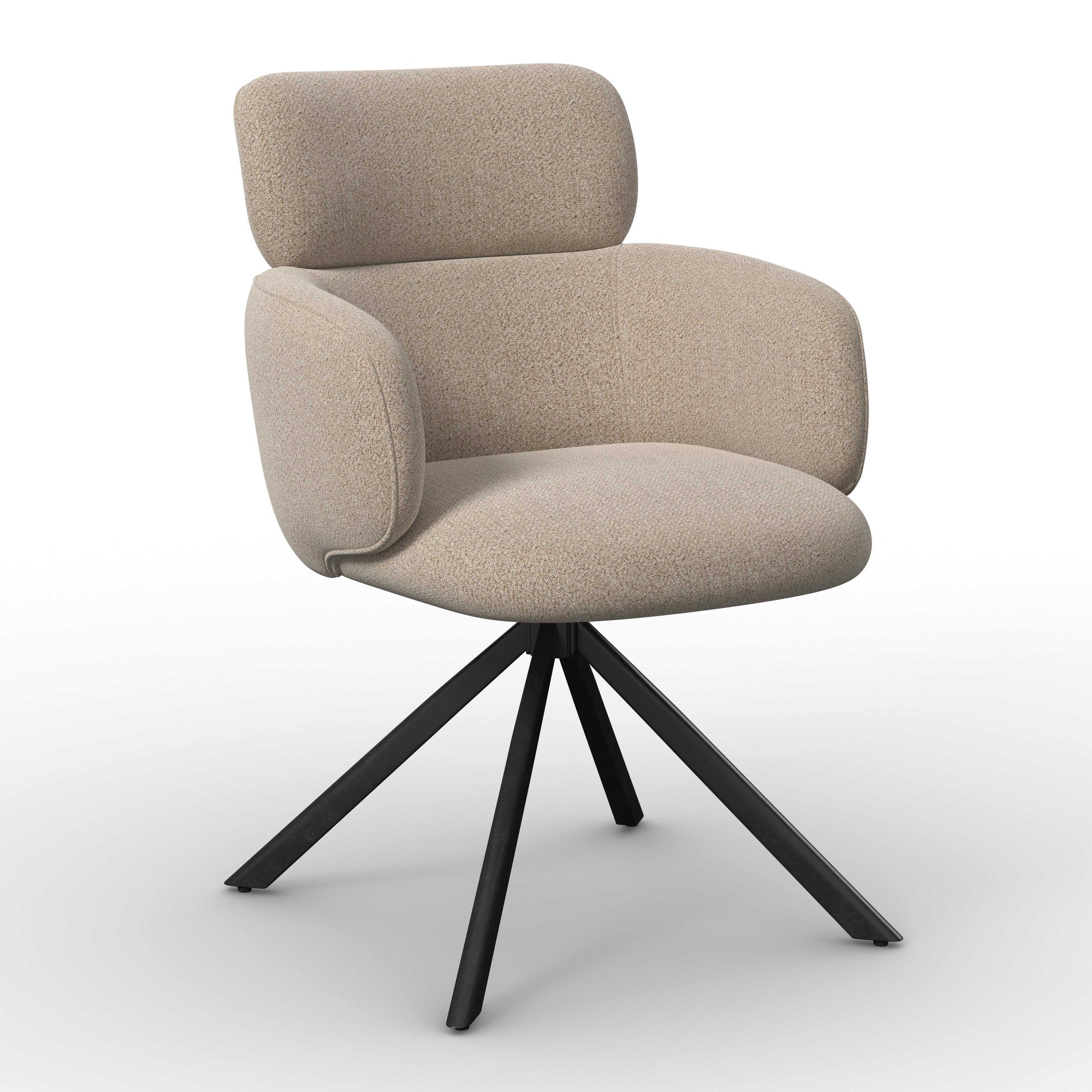 Armlehnstuhl Liora Braun Webstoff Drehbar Gepolstert - Schwarz/Braun, MODERN, Textil/Metall (57,5/84/61cm) - Bessagi Home