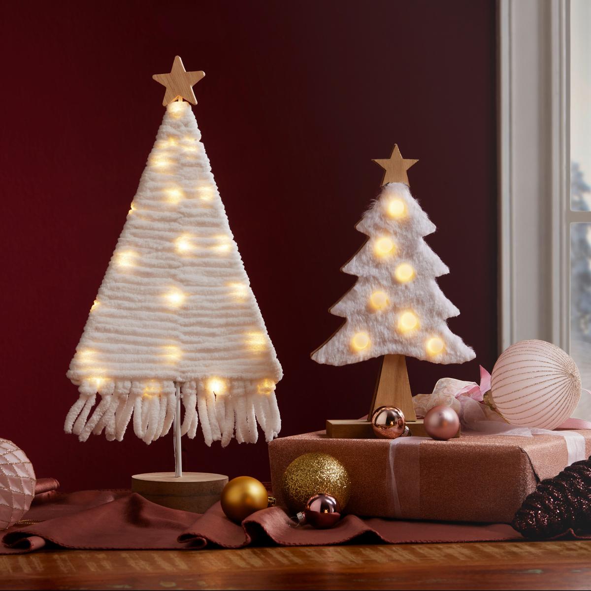 Led-díszlámpa Carol - fehér, Konventionell, textil/fa (20/40cm) - Premium Living