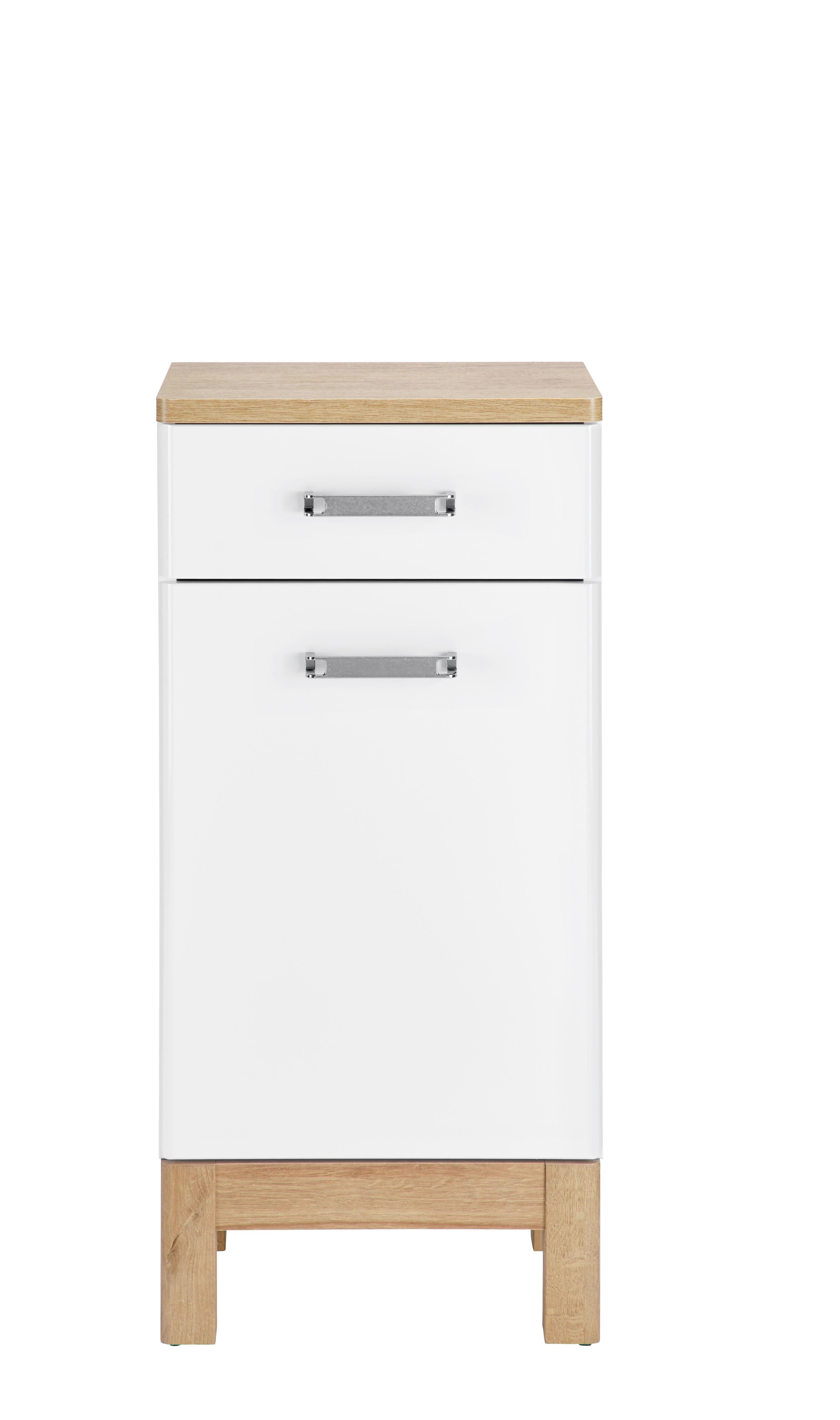 Unterschrank Weiß/Eichefarben - Chromfarben/Eichefarben, MODERN, Holzwerkstoff/Metall (40/86/32cm)