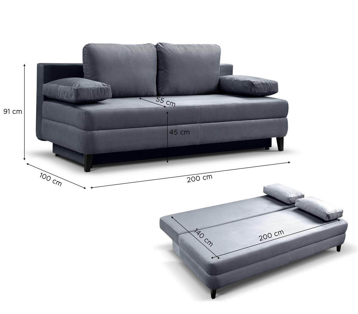 Schlafsofa Sorto Blaugrau - Blaugrau/Schwarz, Basics, Holz/Textil (200/91/100cm) - MID.YOU