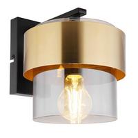 Wandleuchte Milley Schwarz/Messingfarben - Klar/Messingfarben, Design, Glas/Metall (18/23,5/21cm) - Globo