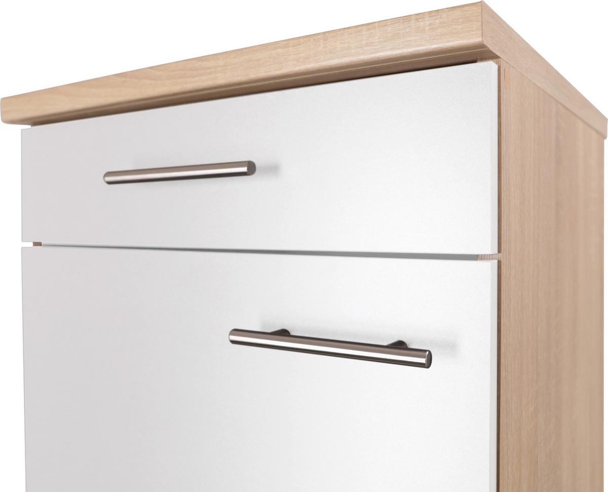 Kuhinjska Spodnja Omarica Merle, Barva Hrasta, Bela - srebrne barve/barve hrasta, Basics, kovina/leseni material (50/84,8/60cm) - Respekta