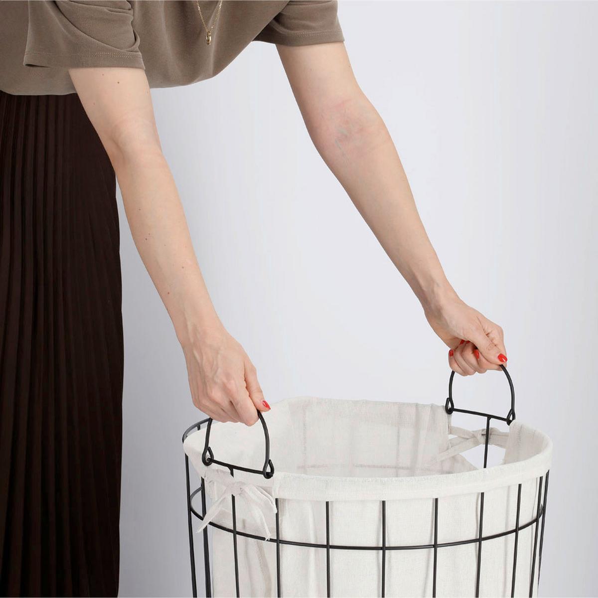 Wäschesammler Naturfarben/Schwarz - Schwarz/Naturfarben, Basics, Textil/Metall (44/44/60cm) - Zeller Present