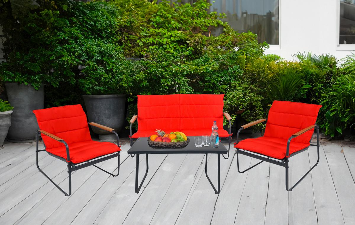 LOUNGEGARNITUR LEXILA 920576 4-TLG - Anthrazit/Rot, Modern, Glas/Kunststoff - MID.YOU