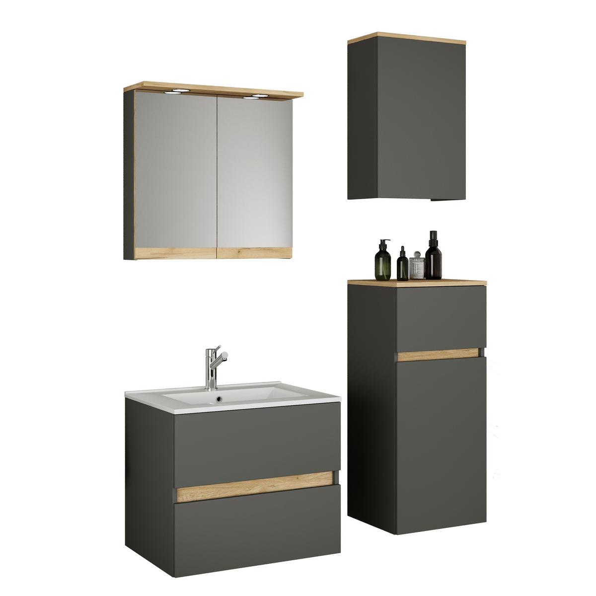 Badezimmer Cosila - Honigeiche/Weiss, Trend, Keramik/Holzwerkstoff (101cm) - MID.YOU