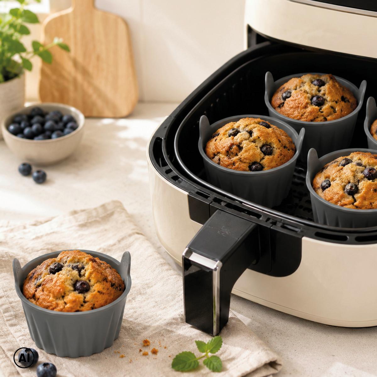 SILIKONFORM FÜR FRITTEUSE MUFFIN - AIR FRYER - Schwarz/Grau, KONVENTIONELL, Kunststoff (6,5/6,5cm) - GOURMETMAXX