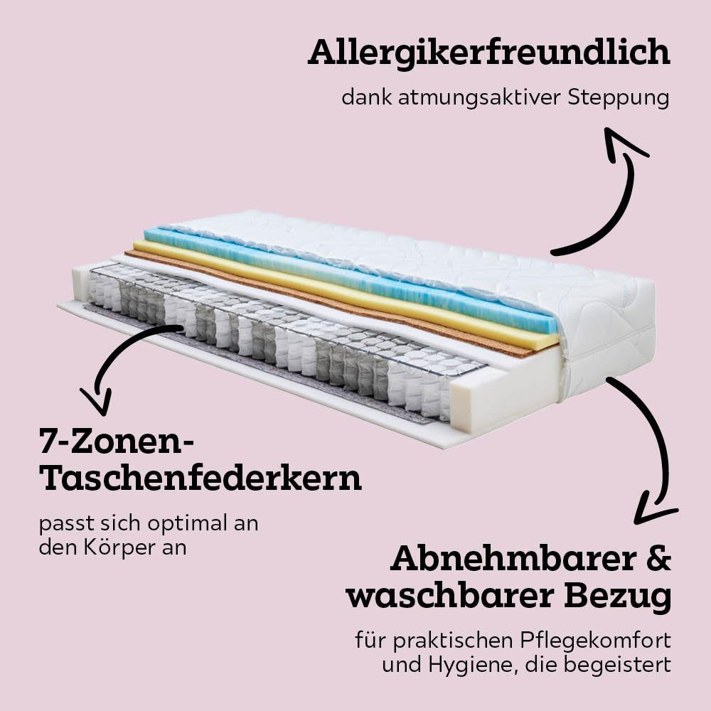 Taschenfederkernmatratze Kokos H3 ca. 140x200 cm - Weiß, Textil (140/200cm) - Premium Living
