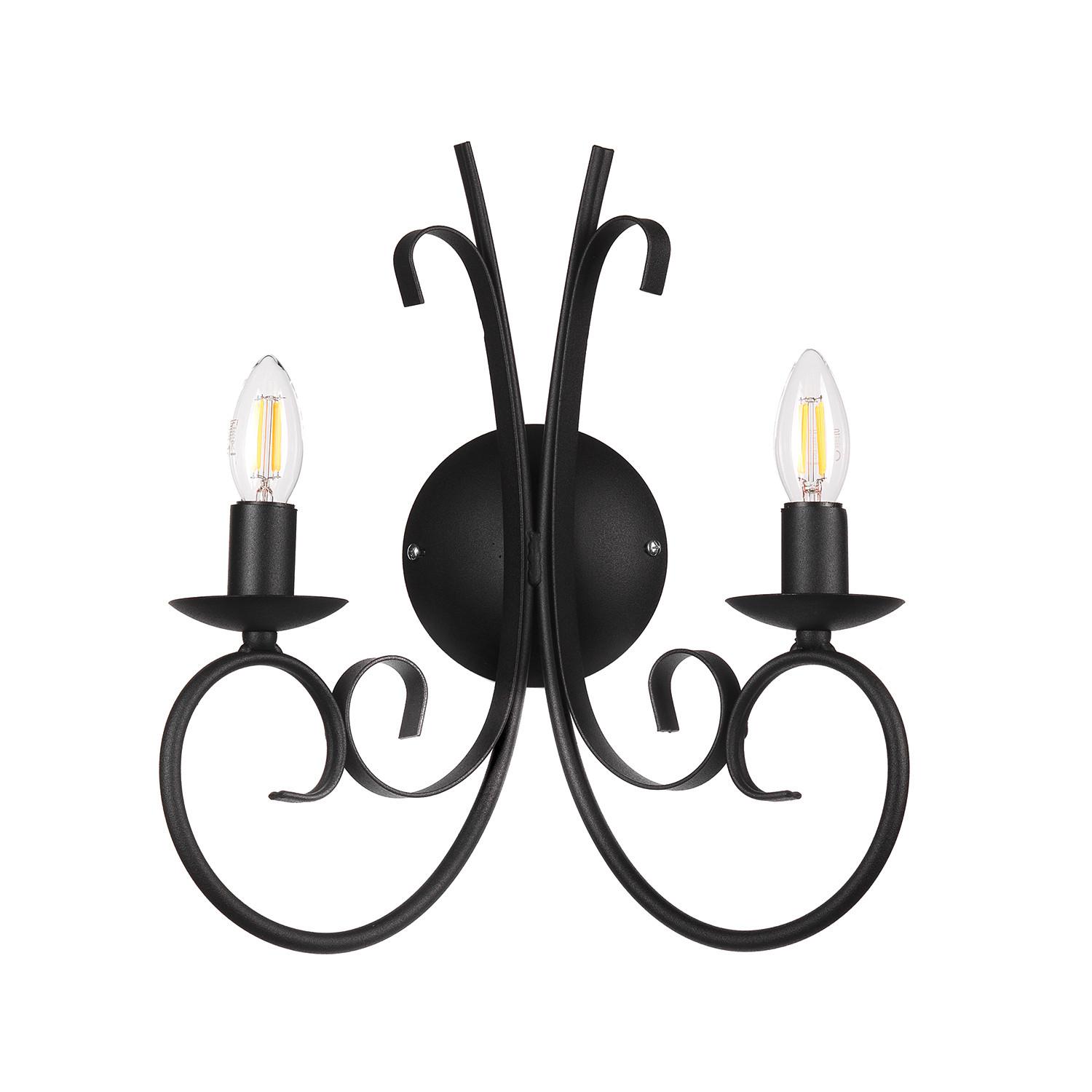 Wandleuchte Pompei Schwarz max. 6 Watt - Schwarz, KONVENTIONELL, Metall (35/38cm)