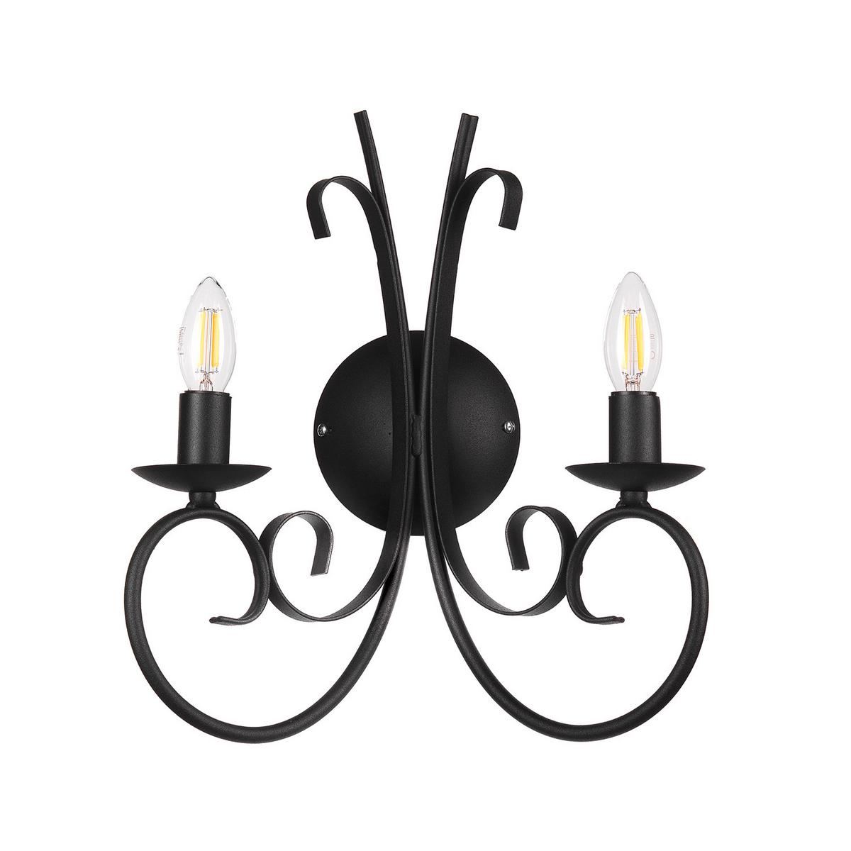 Wandleuchte Pompei Schwarz max. 6 Watt - Schwarz, KONVENTIONELL, Metall (35/38cm)