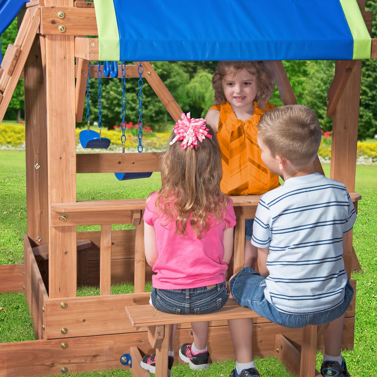 Spielturm Northbrook aus Zeder Massiv - Blau/Rot, Basics, Holz (429,3/299,7/136,9cm) - Ambia Garden